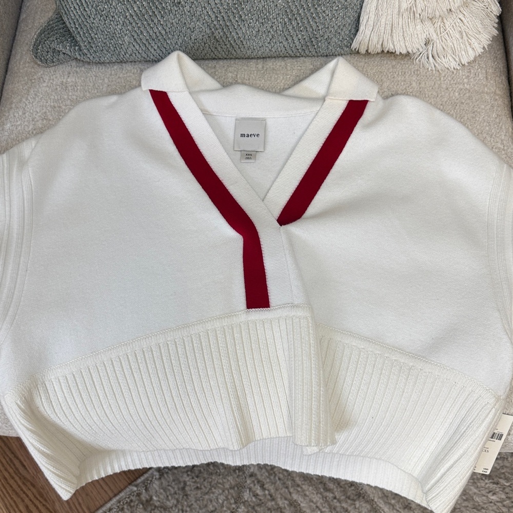 Maeve V-Neck Pullover Sweater with Red Trim - Picture 5 of 8